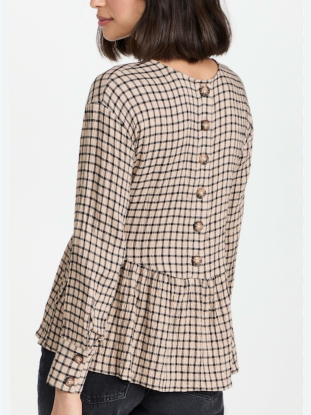 Madewell Tan and Black Plaid Long Sleeve Top, size XS